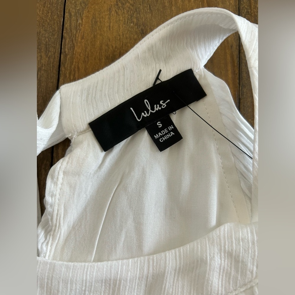 LULUS Celebrate Chic White Ruffled Plisse Halter Mini Dress Bridal - Picture 8 of 14